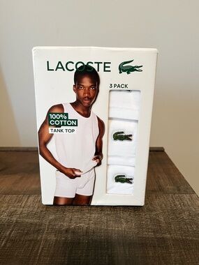 Lacoste Men’s White Cotton Tank Top Pack Of 3 New In box Size Large